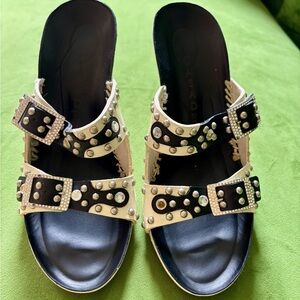 Cassdei Studded Black and Cream Women's Sandals